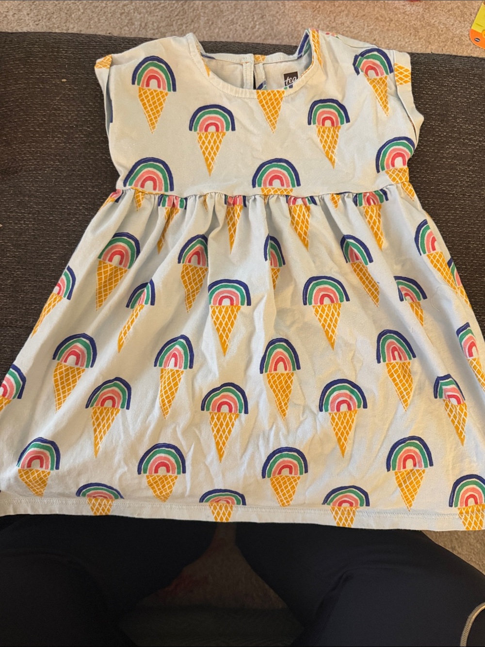 Tea Collection White Dress with Yellow Ice Cream Cones and Rainbow Accents